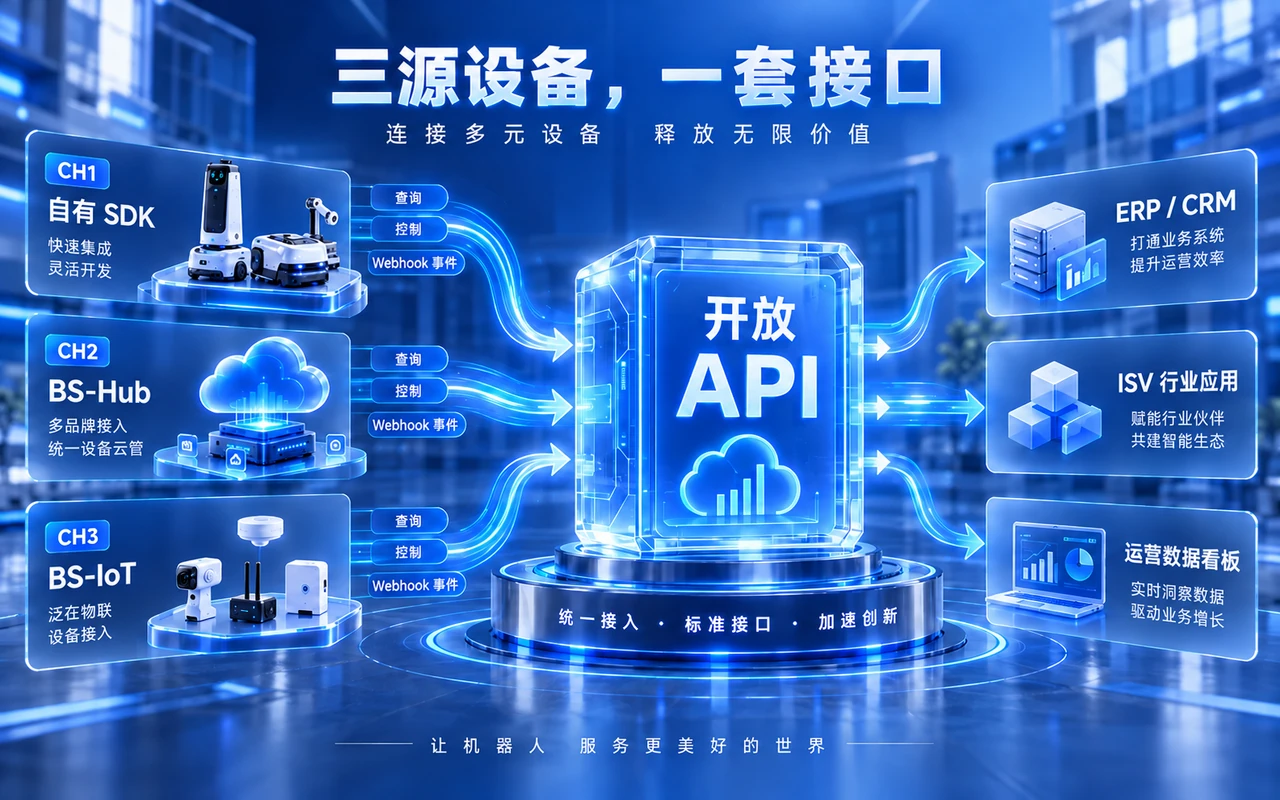 开放 API 三源统一接入示意图